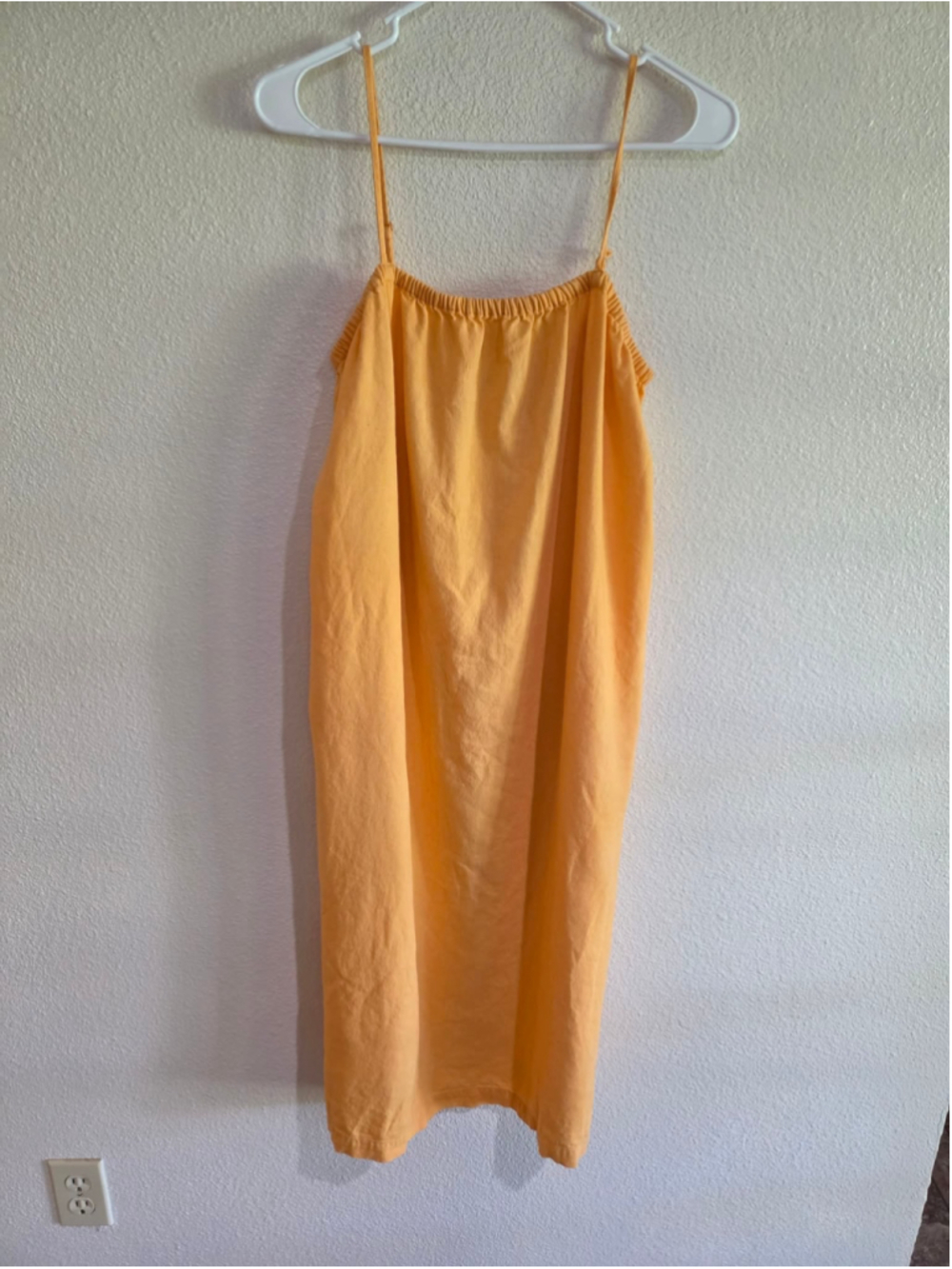 A New Day Linen Blend Spaghetti Strap Midi Slip Dress Marigold Yellow Orange Sma